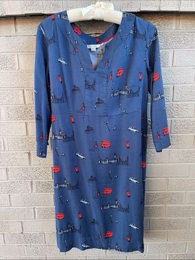 Boden Navy Dress with Red London Motif- size 12